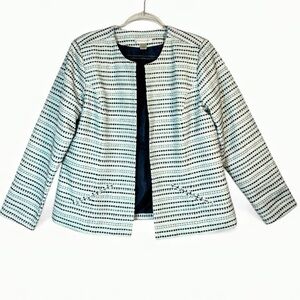 CJ Banks | Black, White, Mint Green Blazer | Open Front | Long Sleeves | L